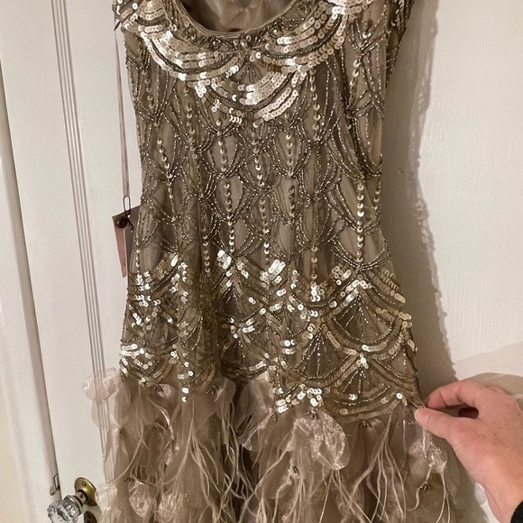Sue Wong Nocturne Flapper Embellished Cocktail Dress NWT. Sz 0, Gold and beige. - Picture 11 of 13